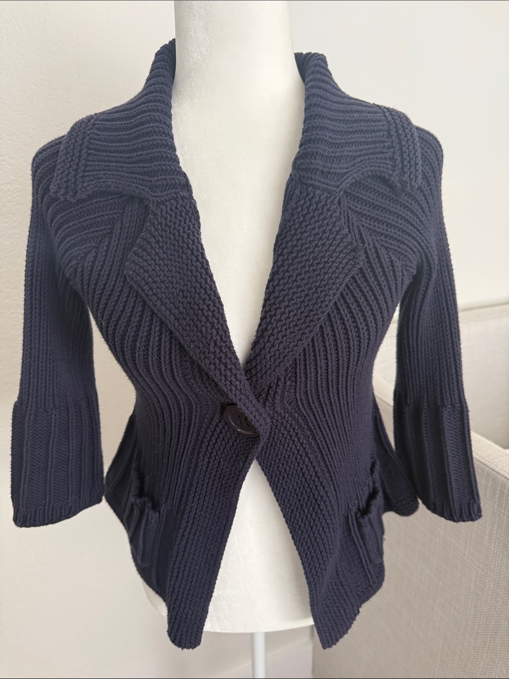 525 America Navy Textured Single-Button Knit Cardigan